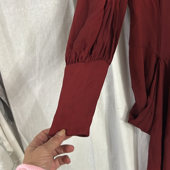 Vintage JESSICA McCLINTOCK burgundy midi dresss lace collar button back Women 8 - Picture 3 of 16